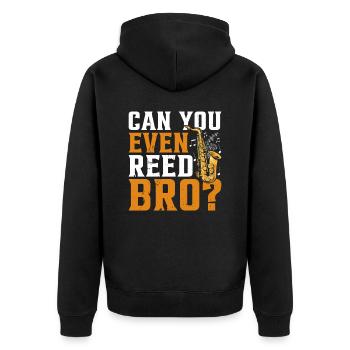 Chemise de saxophone amusante - Pouvez-vous même Reed Bro ? - Veste à capuche bio Premium Unisexe - noir - Dos - Nico (187cm)