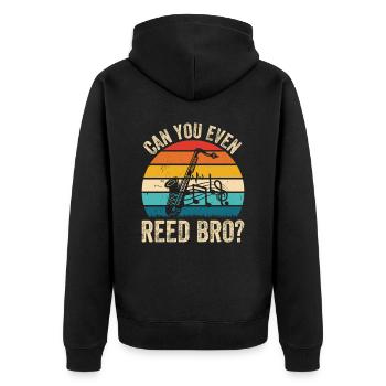 Chemise de saxophone amusante - Pouvez-vous même Reed Bro ? - Veste à capuche bio Premium Unisexe - noir - Dos - Nico (187cm)