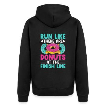 Lustiges Laufshirt Donut Motivation Joggen Sport - Unisex Premium Bio Zip Hoodie - Schwarz - Hinten - Nico (187cm)