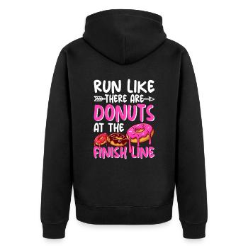 Lustiges Laufshirt Donut Motivation Joggen Sport - Unisex Premium Bio Zip Hoodie - Schwarz - Hinten - Nico (187cm)