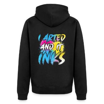 I Arted And It Inks – Funny Art & Painter Shirt - Unisex Premium Organic Zip Hoodie - black - Back - Nico (187cm)