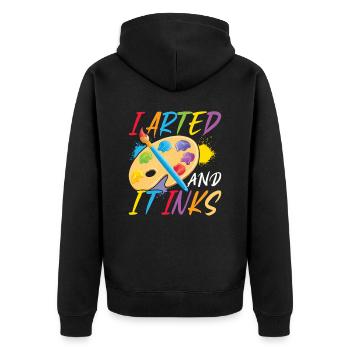 I Arted And It Inks – Funny Art & Painter Shirt - Unisex Premium Organic Zip Hoodie - black - Back - Nico (187cm)