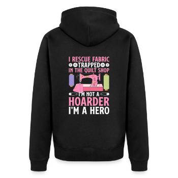 Funny Sewing & Quilting T-Shirt Quilter - Unisex Premium Organic Zip Hoodie - black - Back - Nico (187cm)