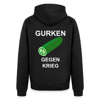 Gurken gegen Krieg - Unisex Premium Bio Zip Hoodie - Schwarz - Hinten - Nico (187cm)