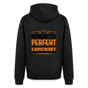 LANDWIRT - Brüste - Unisex Premium Bio Zip Hoodie - Schwarz - Hinten - Nico (187cm)