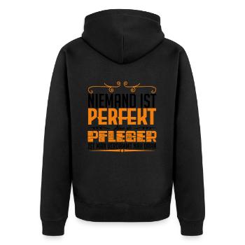 PFLEGER - Leben - Unisex Premium Bio Zip Hoodie - Schwarz - Hinten - Nico (187cm)