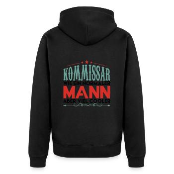 KOMMISSAR WIE EIN NORMALER MANN ABER VIEL COOLER - Unisex Premium Bio Zip Hoodie - Schwarz - Hinten - Nico (187cm)