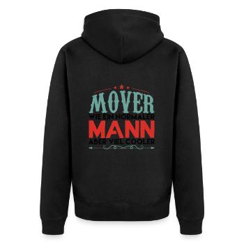 MOVER WIE EIN NORMALER MANN ABER VIEL COOLER - Unisex Premium Bio Zip Hoodie - Schwarz - Hinten - Nico (187cm)