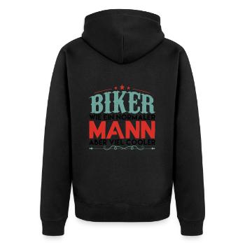 Old School Biker Chopper Motorradfahrer ! - Unisex Premium Bio Zip Hoodie - Schwarz - Hinten - Nico (187cm)