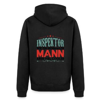 INSPEKTOR WIE EIN NORMALER MANN ABER VIEL COOLER! - Unisex Premium Bio Zip Hoodie - Schwarz - Hinten - Nico (187cm)