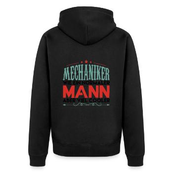 mechaniker - mechaniker aber viel cooler ! - Unisex Premium Bio Zip Hoodie - Schwarz - Hinten - Nico (187cm)