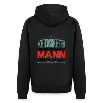 Schiedsrichter schiedsrichter WIE EIN NORMALER MAN - Unisex Premium Bio Zip Hoodie - Schwarz - Hinten - Nico (187cm)