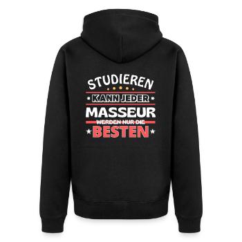 Nur die Besten werden Masseur - Unisex Premium Bio Zip Hoodie - Schwarz - Hinten - Nico (187cm)