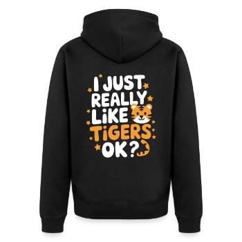 Tiger Tier Zoo Wildtier - Unisex Premium Bio Zip Hoodie - Schwarz - Hinten - Nico (187cm)