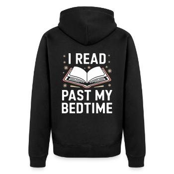 Bücher Buch lesen Bücherei Bibliothek Bücherwurm - Unisex Premium Bio Zip Hoodie - Schwarz - Hinten - Nico (187cm)