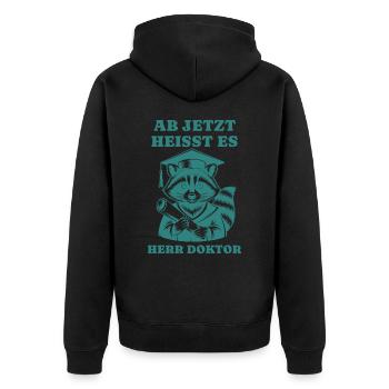 From now on, please Doctor Raccoon Promotion - Unisex Premium Organic Zip Hoodie - black - Back - Nico (187cm)