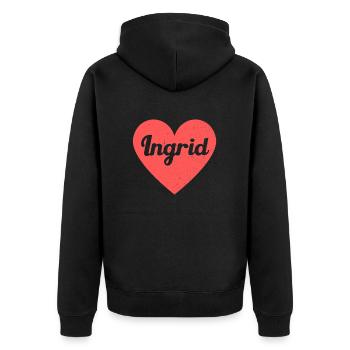 I Herz Ingrid Vorname Geschenk Liebe Ingrid - Unisex Premium Bio Zip Hoodie - Schwarz - Hinten - Nico (187cm)