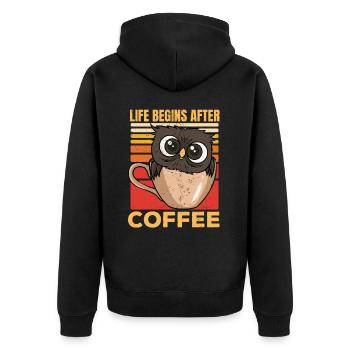 Cute Owl Coffee Lover Life Is Better After Coffee - Unisex Premium Organic Zip Hoodie - black - Back - Nico (187cm)