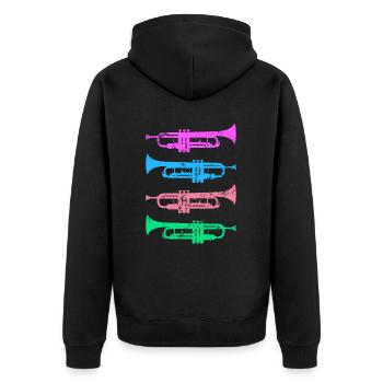 Retro Trompeten Jazz Musiker Spieler Vintage - Unisex Premium Bio Zip Hoodie - Schwarz - Hinten - Nico (187cm)