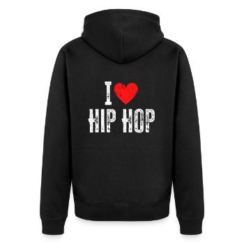 Ich liebe Hip Hop 90er Rap Musik Old School - Unisex Premium Bio Zip Hoodie - Schwarz - Hinten - Nico (187cm)