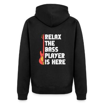 Relax Der Bassist ist da Lustige Musik Bassist - Unisex Premium Bio Zip Hoodie - Schwarz - Hinten - Nico (187cm)