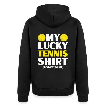 Ma tenue de joueur de tennis chanceux ne se lave pas - Veste à capuche bio Premium Unisexe - noir - Dos - Nico (187cm)