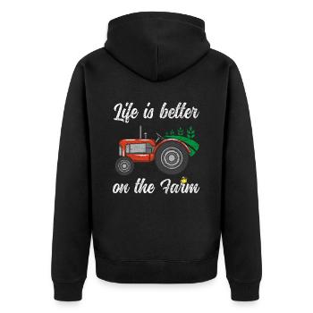 La vie est meilleure à la ferme Drôle de tracteur Poulet - Veste à capuche bio Premium Unisexe - noir - Dos - Nico (187cm)