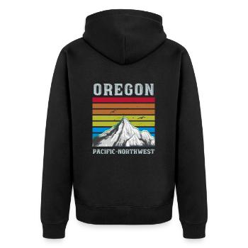 Oregon Portland Mountains Wandern Vintage Pacific - Unisex Premium Bio Zip Hoodie - Schwarz - Hinten - Nico (187cm)