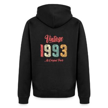 1993 Geburtstagsgeschenk Geboren 1993 Vintage Original - Unisex Premium Bio Zip Hoodie - Schwarz - Hinten - Nico (187cm)