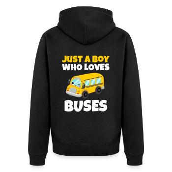 Juste un garçon qui aime les bus Anniversaire Yellow School - Veste à capuche bio Premium Unisexe - noir - Dos - Nico (187cm)