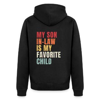 Mein Schwiegersohn ist mein Lieblingskind lustige Familie - Unisex Premium Bio Zip Hoodie - Schwarz - Hinten - Nico (187cm)