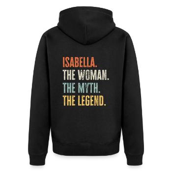 Isabella die Beste, Frau Mythos Legende, lustig am besten - Unisex Premium Bio Zip Hoodie - Schwarz - Hinten - Nico (187cm)