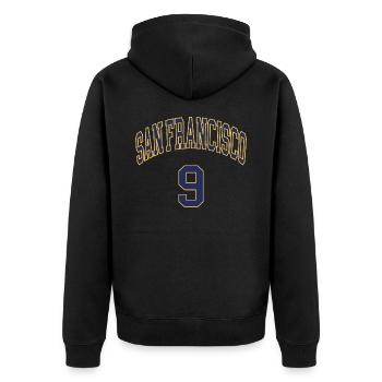 San Francisco 9 - Unisex Premium Bio Zip Hoodie - Schwarz - Hinten - Nico (187cm)