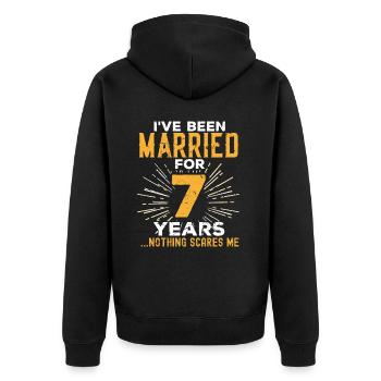 7. Hochzeitstag Lustige Paare Ehegeschenk - Unisex Premium Bio Zip Hoodie - Schwarz - Hinten - Nico (187cm)