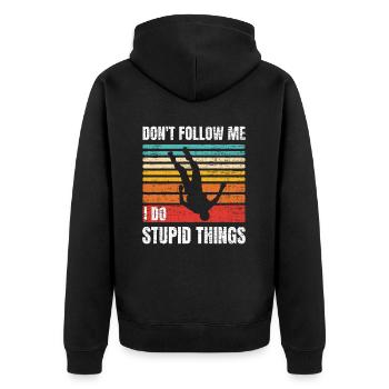 Lustiger Fallschirmspringer, Fallschirmspringer, den ich dumm mache - Unisex Premium Bio Zip Hoodie - Schwarz - Hinten - Nico (187cm)