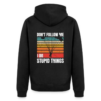Lustiger Fallschirmspringer, Fallschirmspringer, den ich dumm mache - Unisex Premium Bio Zip Hoodie - Schwarz - Hinten - Nico (187cm)