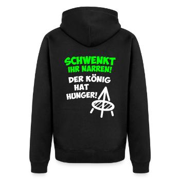 Schwenkt ihr Narren! Der König hat Hunger Saarland - Unisex Premium Bio Zip Hoodie - Schwarz - Hinten - Nico (187cm)