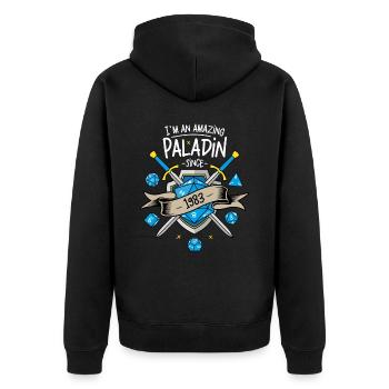 Ich bin seit 1983 ein erstaunlicher Paladin - Unisex Premium Bio Zip Hoodie - Schwarz - Hinten - Nico (187cm)