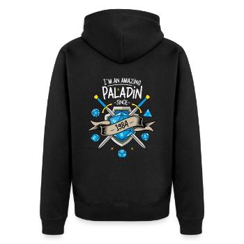Ich bin seit 1984 ein erstaunlicher Paladin - Unisex Premium Bio Zip Hoodie - Schwarz - Hinten - Nico (187cm)