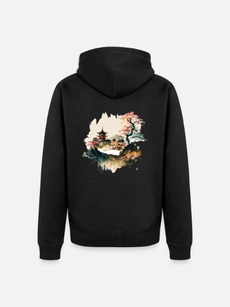 Japanese Village Artwork - Unisex Premium Organic Zip Hoodie - black
