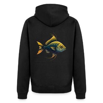 Gelbe Fische - Unisex Premium Bio Zip Hoodie - Schwarz - Hinten - Nico (187cm)