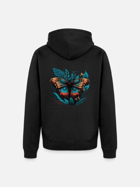 Butterfly Among the Plants - Unisex Premium Organic Zip Hoodie - black