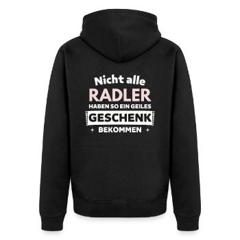 Nicht alle Radler bekommen so ein Geschenk - Unisex Premium Bio Zip Hoodie - Schwarz - Hinten - Nico (187cm)