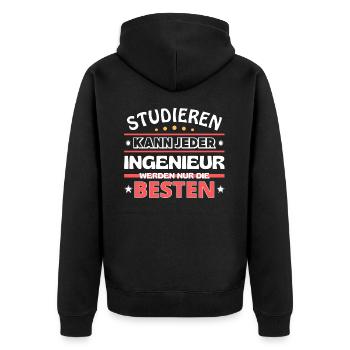 Nur die Besten werden Ingenieur - Unisex Premium Bio Zip Hoodie - Schwarz - Hinten - Nico (187cm)