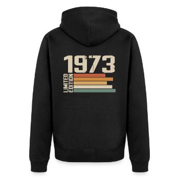1973 Vintage - Retro 1973 Geburtstagsgeschenk 1973 - Unisex Premium Bio Zip Hoodie - Schwarz - Hinten - Nico (187cm)