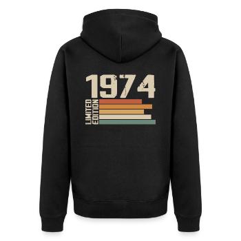 1974 Vintage - Retro 1974 Geburtstagsgeschenk 1974 - Unisex Premium Bio Zip Hoodie - Schwarz - Hinten - Nico (187cm)