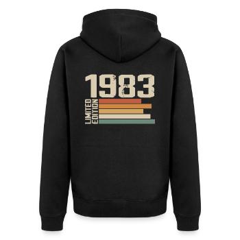 1983 Vintage - Retro 1983 Geburtstagsgeschenk 1983 - Unisex Premium Bio Zip Hoodie - Schwarz - Hinten - Nico (187cm)