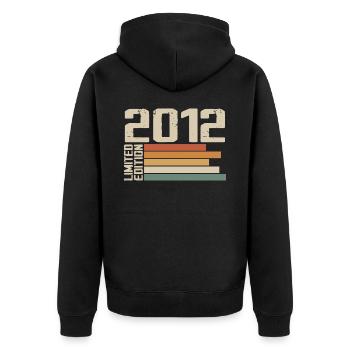 2012 Vintage - Retro 2012 Jubiläumsgeschenk 2012 - Unisex Premium Bio Zip Hoodie - Schwarz - Hinten - Nico (187cm)