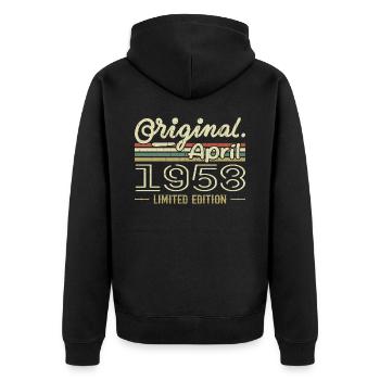 April 1958 67th Anniversary Gift April 1958 - Unisex Premium Organic Zip Hoodie - black - Back - Nico (187cm)