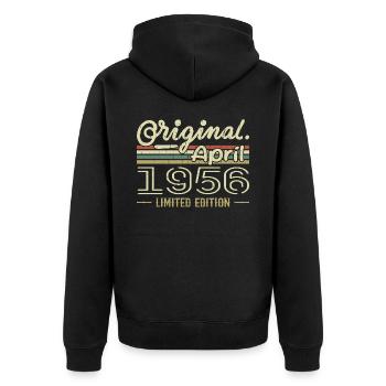 April 1956 69th Anniversary Gift April 1956 - Unisex Premium Organic Zip Hoodie - black - Back - Nico (187cm)